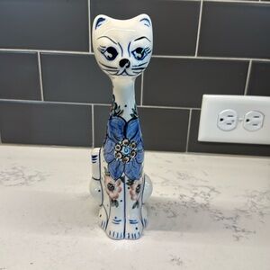 Unikat Long Neck Floral Cat Figurine Hand Painted Embassy Quality Products Japan